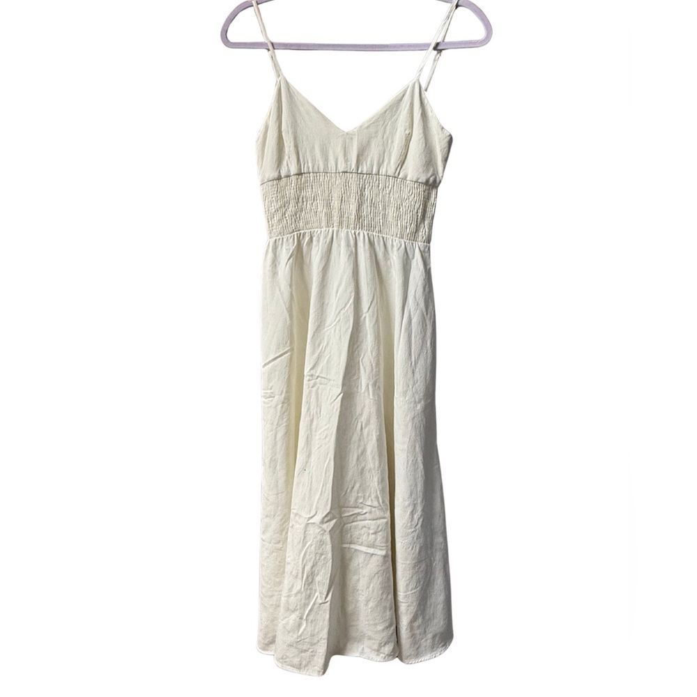 Zara Elegant White / Cream Linen Blend Midi Dress Size S - Picture 5 of 8